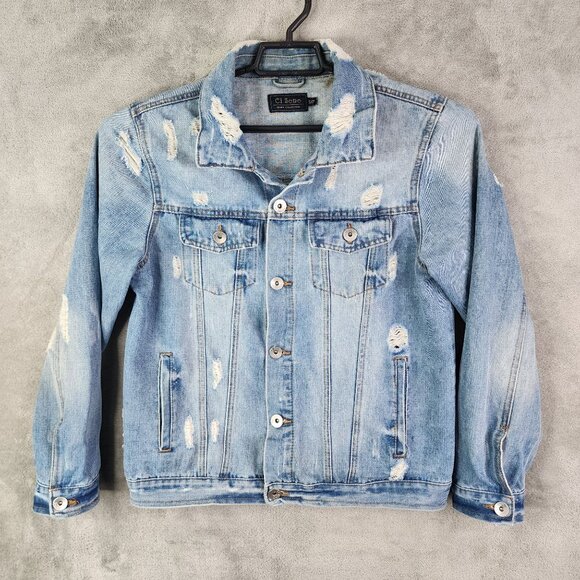 Womens Ci Sono Denim Collection Blue Jean Jacket Distressed Button Up Size S - Picture 2 of 11